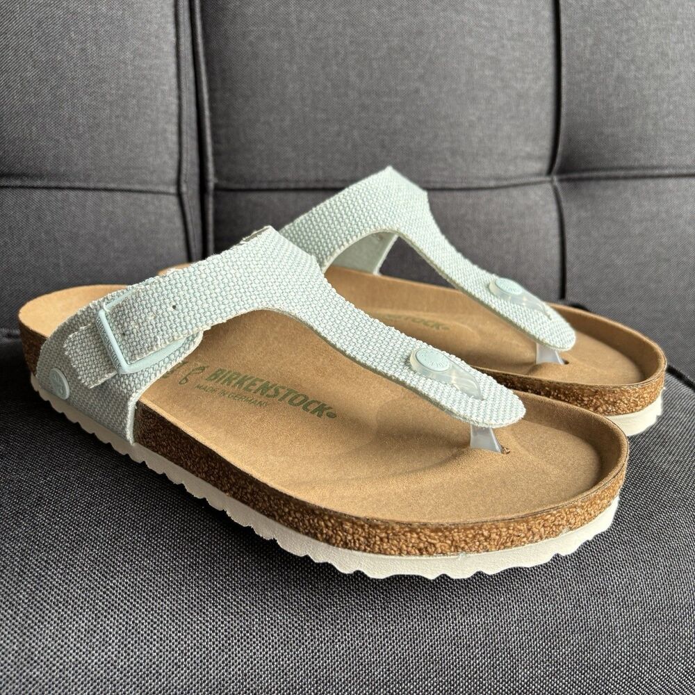 Birkenstock Gizeh Vegan Textile Canvas Tulip Thong Sandals Light Blue Size 41